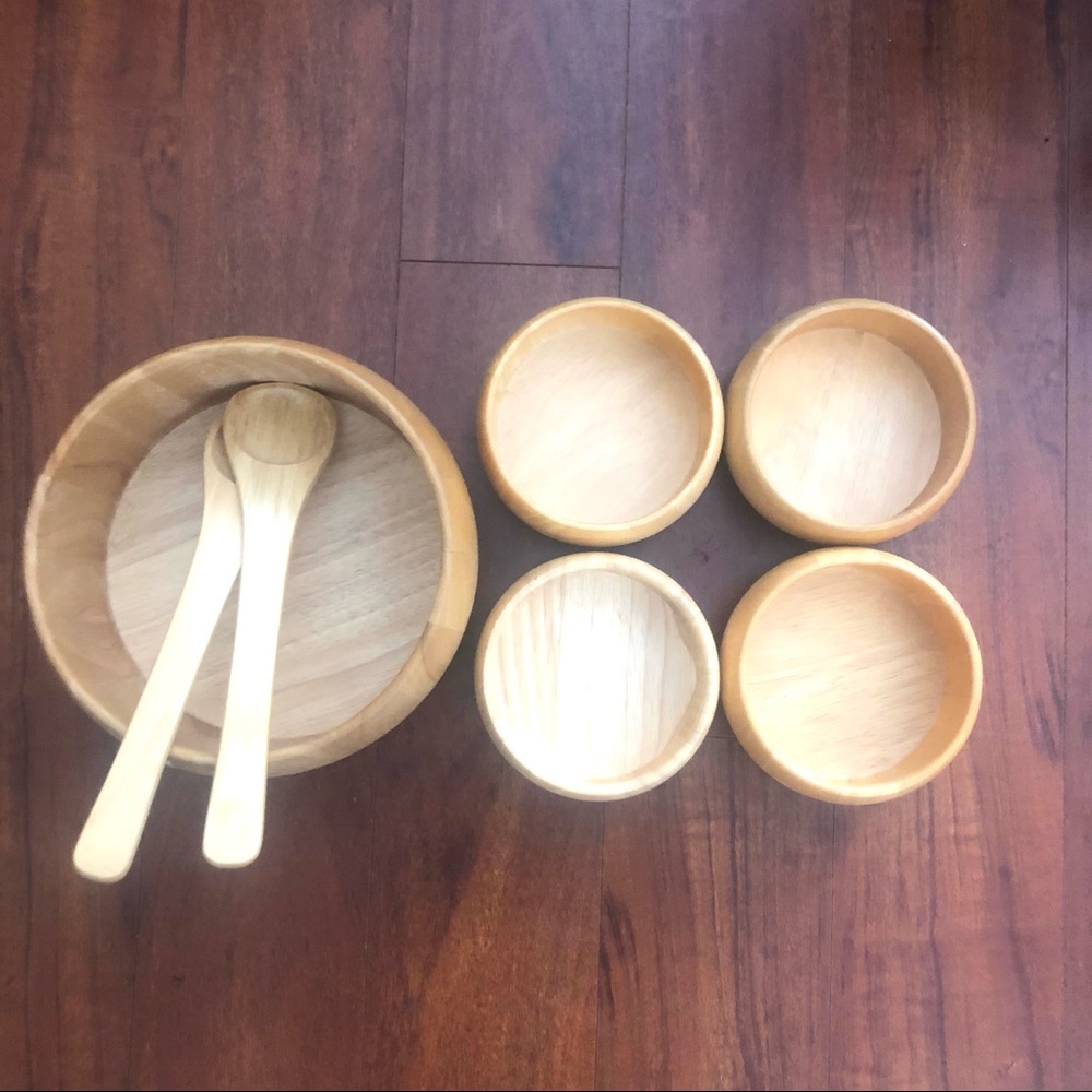 Solid Wood Salad/Serving Bowls/with Spoons set/7.